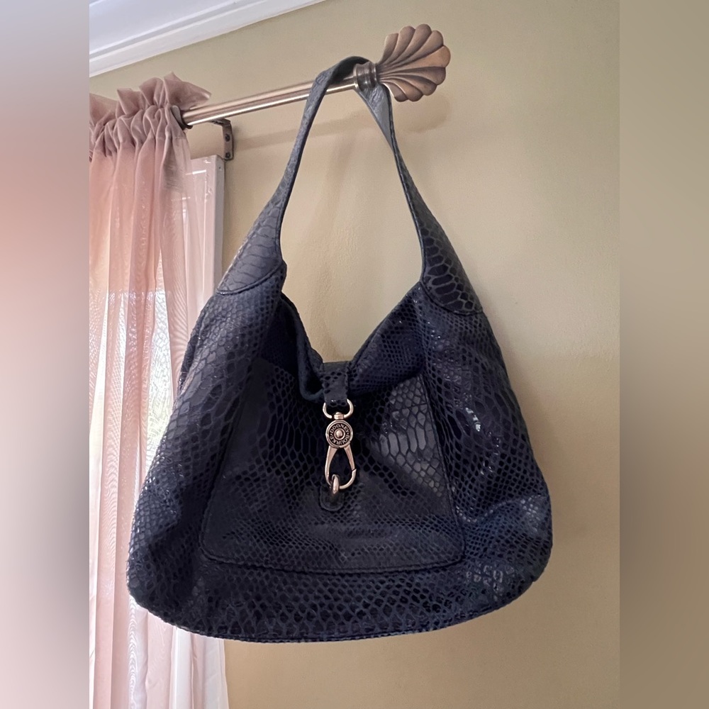 Dooney and Bourke Navy Blue Suede Snake Hobo Shoulder Bag